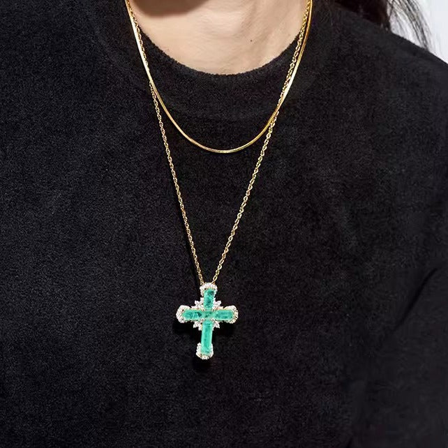 Wholesale Green Zircon Cross Necklace JDC-NE-YiPY002