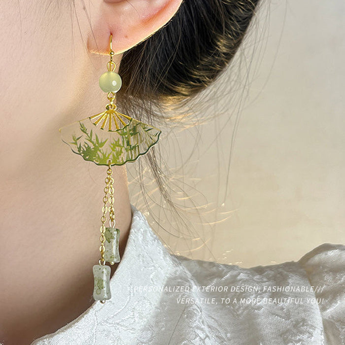 Wholesale Transparent folding fan earrings, female niche bamboo knot earrings, earrings and accessories
