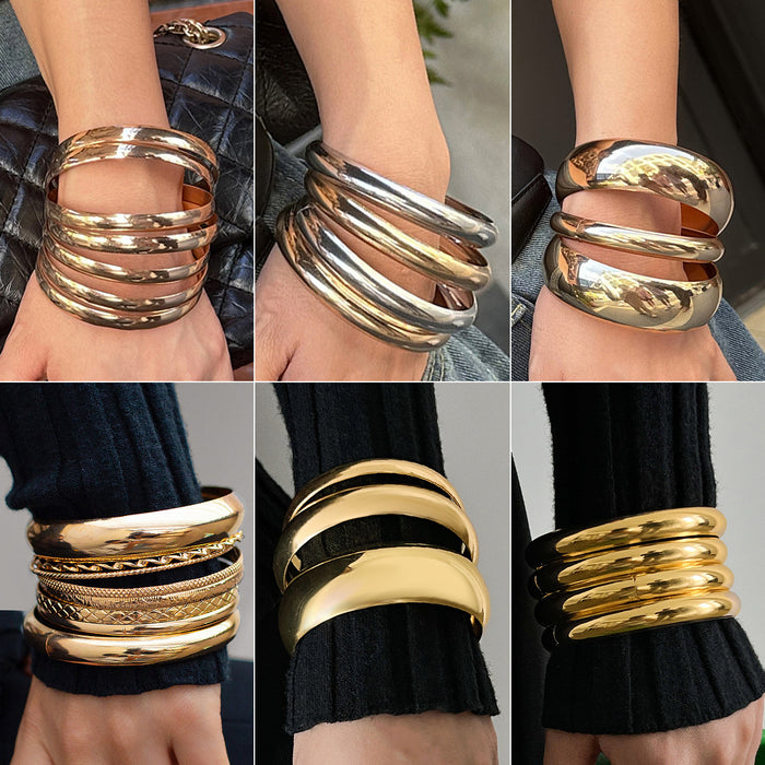 Wholesale Fashion metal landscape bracelet set with exaggerated female personality and wide threaded bracelet