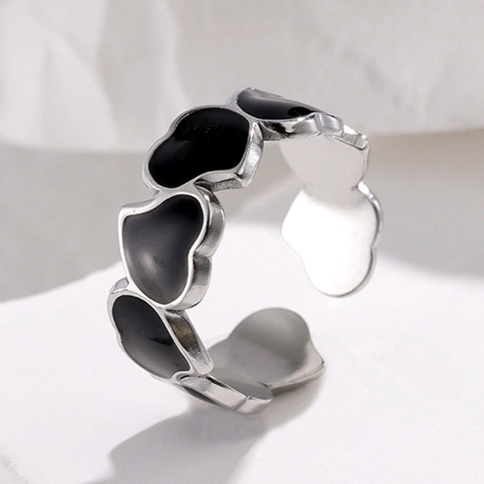 Wholesale Titanium steel drip-patterned heart-shaped adjustable ring for women