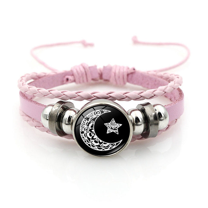 Wholesale Sun Moon Leather Bracelet Vintage Multi-layer Beaded Woven Bracelet Gift