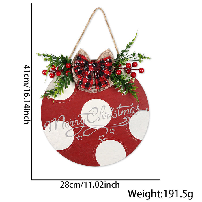 Wholesale Christmas wooden door hanging Christmas home decoration simulation grass bow welcome wooden sign
