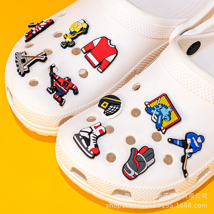 Wholesale Cave shoe flower buckle sports classic ice hockey fun cartoon upper PVC drip plastic decorative buckle detachable accessory