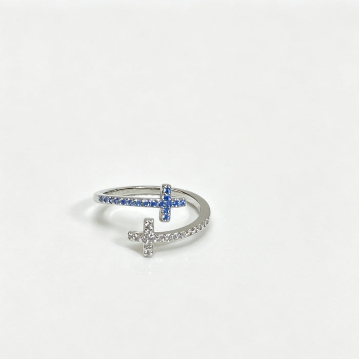 Wholesale Gold Plated Double Cross Zircon Ring Adjustable Unisex Fashion Accessory