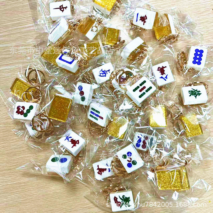 Wholesale Creative Mahjong Keychain Funny Small Accessories Simple Small Pendant Resin Accessories Pendant