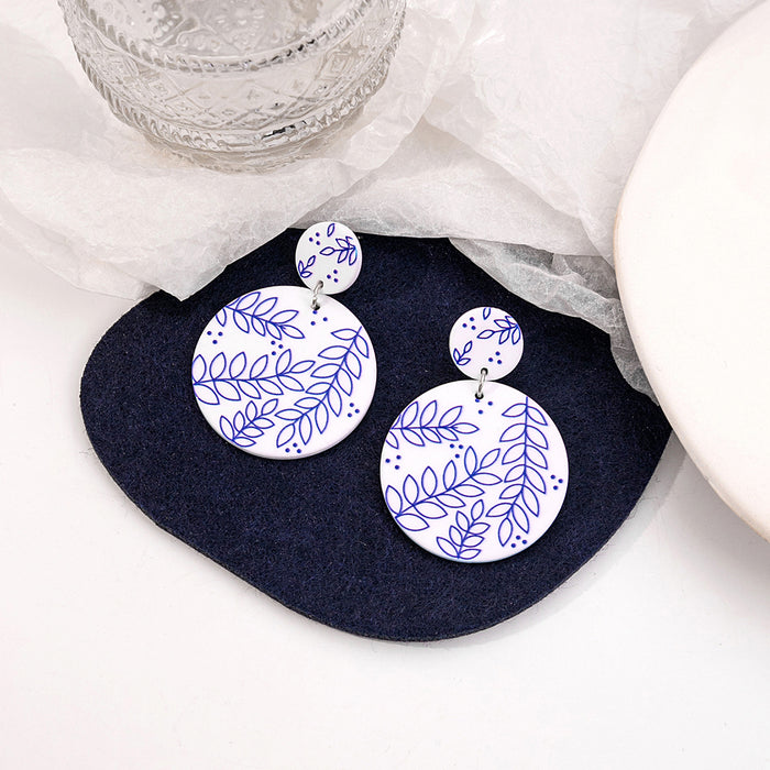 Wholesale Blue and White Porcelain Fragment Acrylic Earrings JDC-ES-MDD098