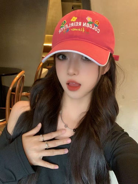 Wholesale Flower embroidered baseball cap versatile soft top duckbill cap