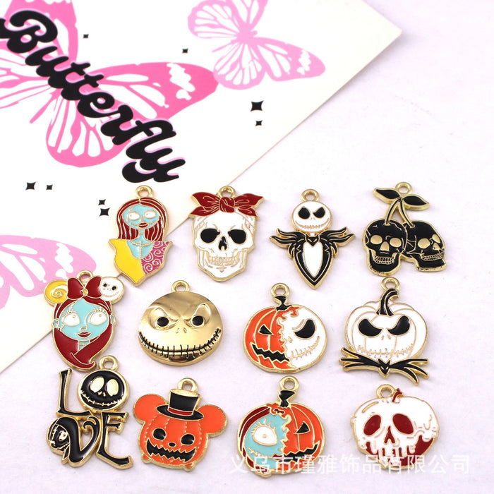 Wholesale 10pcs  Funny Skull Pumpkin Cartoon Accessories Alloy Oil Dropping Pendant Earrings Keychain