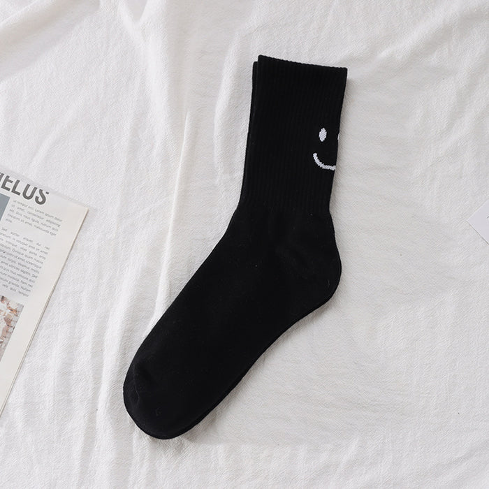 Wholesale Smiling face socks Solid color women's socks Middle tube socks Women's calf socks Cotton socks