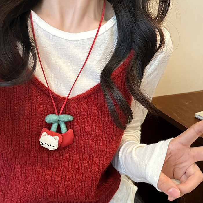 Wholesale Cute plush animal necklace, women's autumn and winter long style hanging neck sweater chain, sweatshirt chain