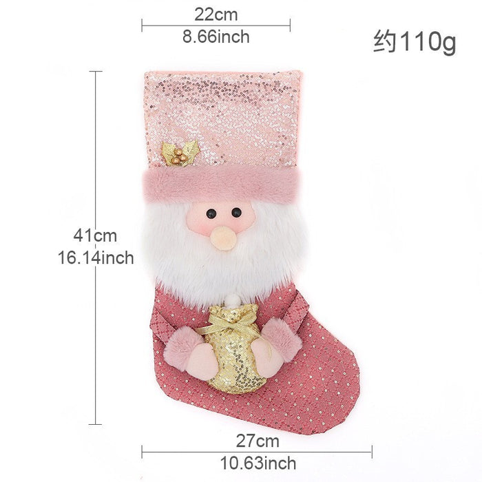 Wholesale Christmas Socks Children' s Gift Bag Pink Cartoon Roof Old Man Candy Gift Decoration Supplies Christmas Tree