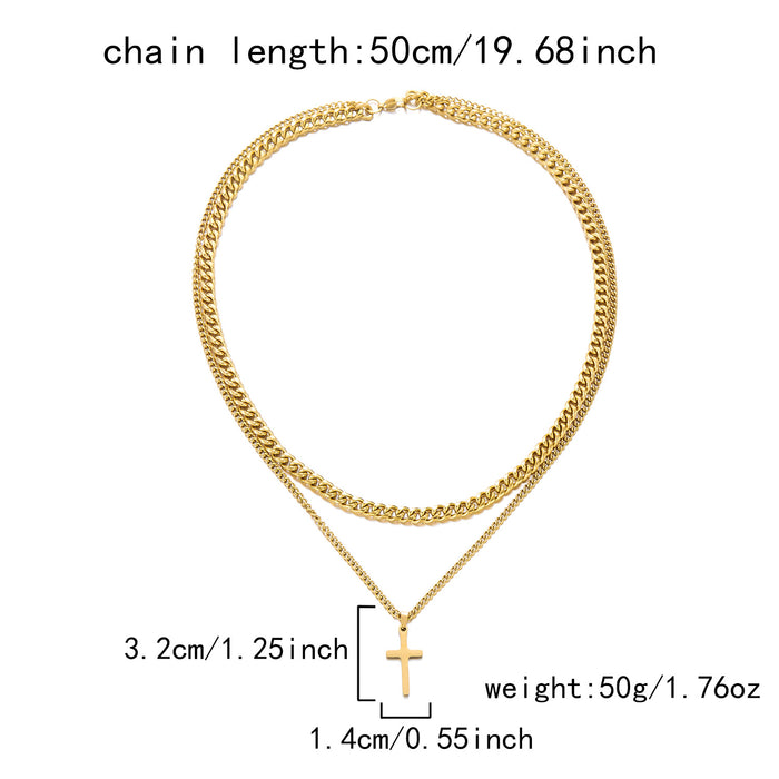 Wholesale Stainless steel double cross necklace men' s titanium steel Cuban chain necklace