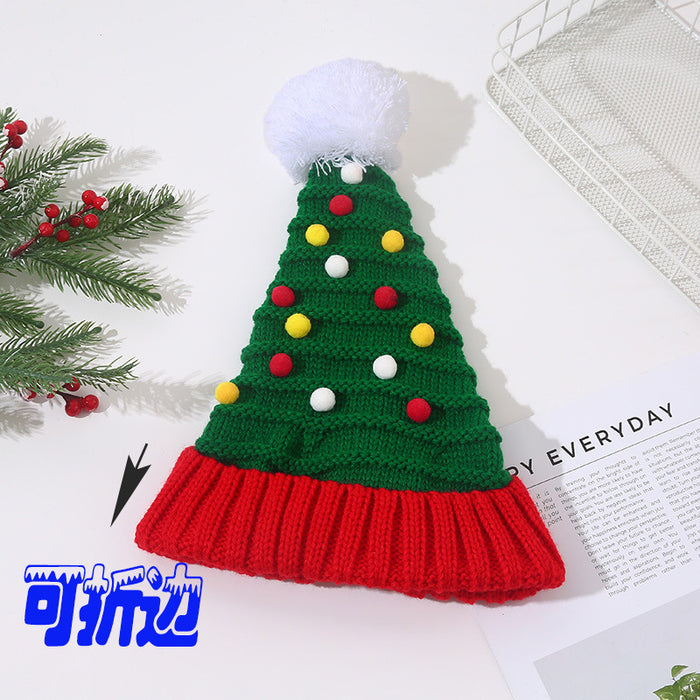 Wholesale Red and White Christmas Hat Bell Christmas Hat Color Matching Fur Ball Woolen Hat  Knitted Hat