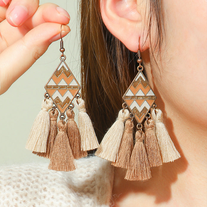 Wholesale Bohemian Retro Tassel Earrings Ethnic Style Zinc Alloy Gift MOQ≥2