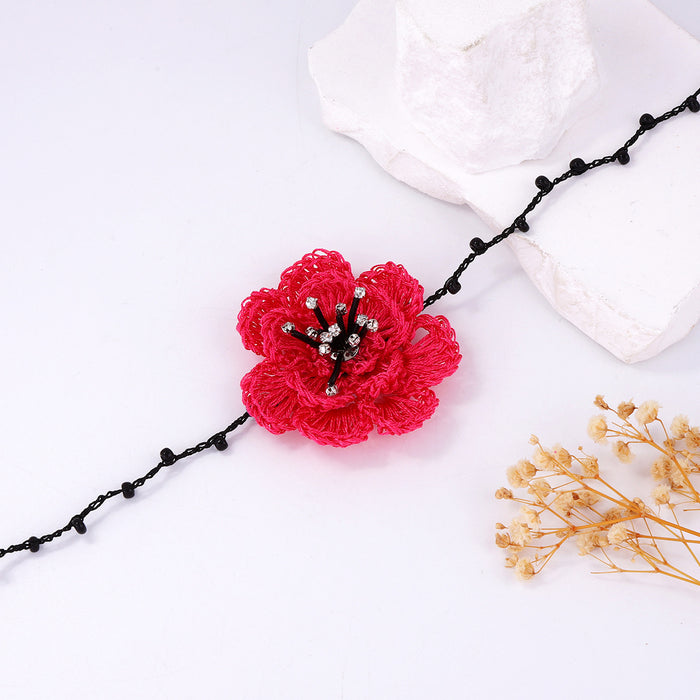 Wholesale Knitted Multi-layer Diamond Rose Flower Strap Adjustable Women's Clavicle Chain
