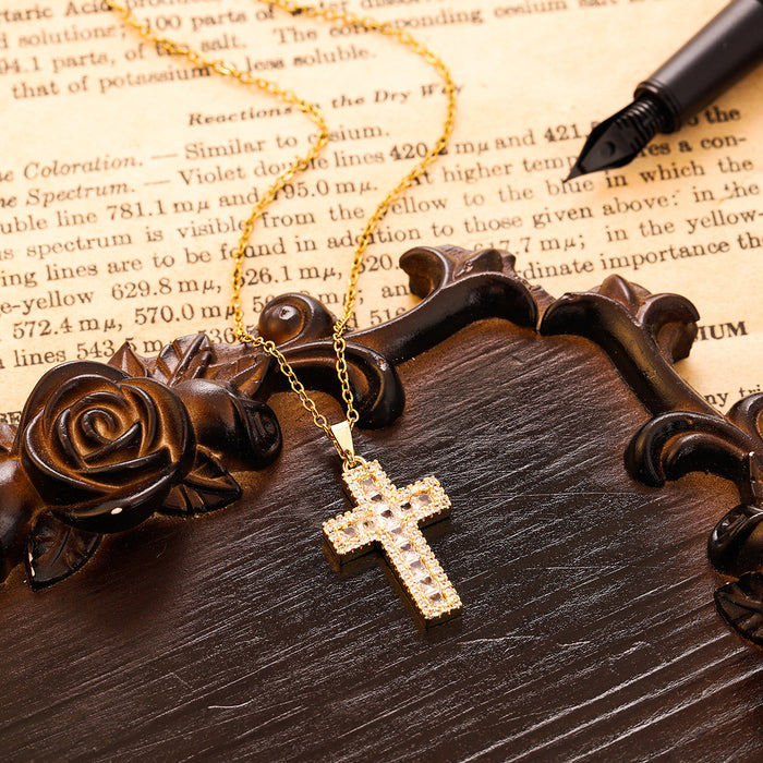 Wholesale Retro punk cross necklace, personalized zircon, niche titanium steel cross pendant, full zirconia collarbone necklace