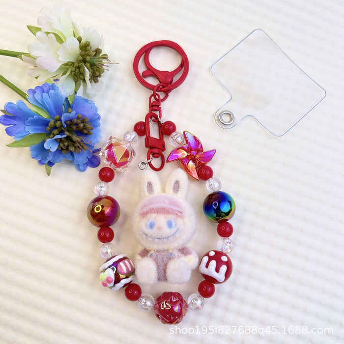 Wholesale Flocked Baseball Cap Colorful Beaded Mobile Phone Chain Keychain Bag Doll Pendant Accessories