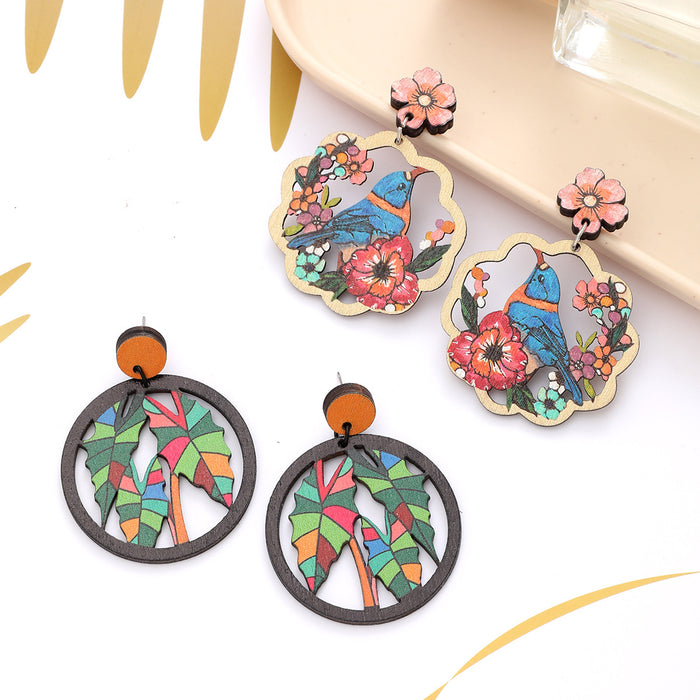 Wholesale nut Tree Flower Bird Hollow Earrings Love Earrings Personalized