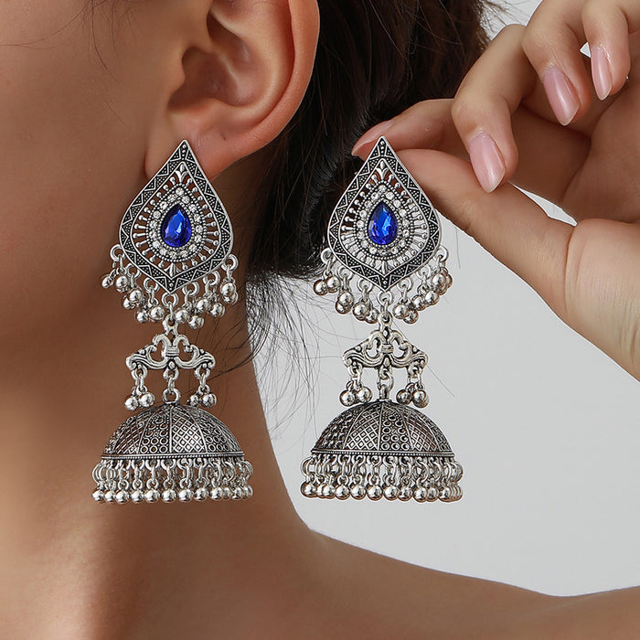 Wholesale rhinestone tassel exaggerated pendant Bohemian bell earrings