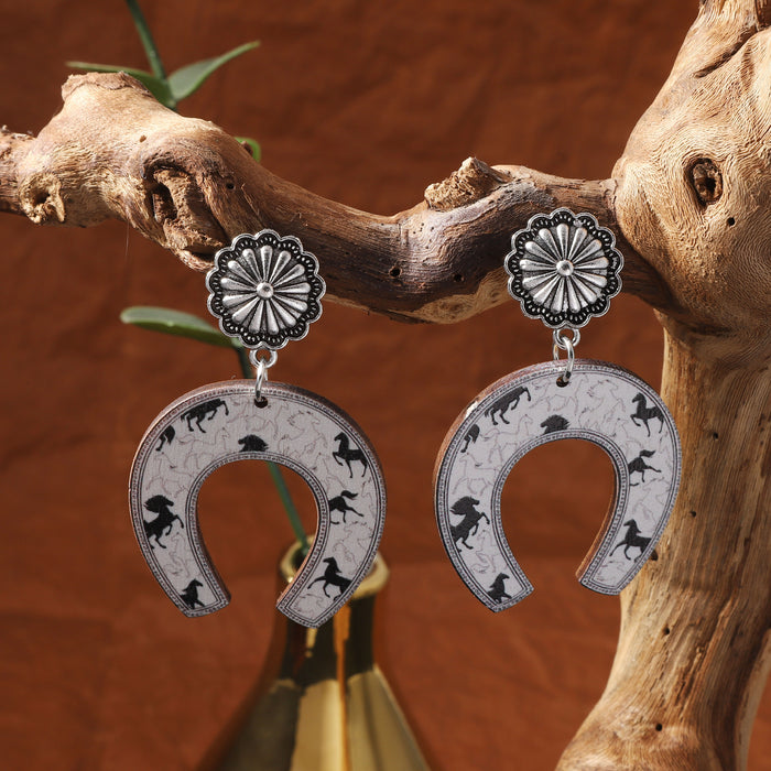 Wholesale Wooden Printing Retro Stars Oval Irregular Quadrilateral Earrings Personalized