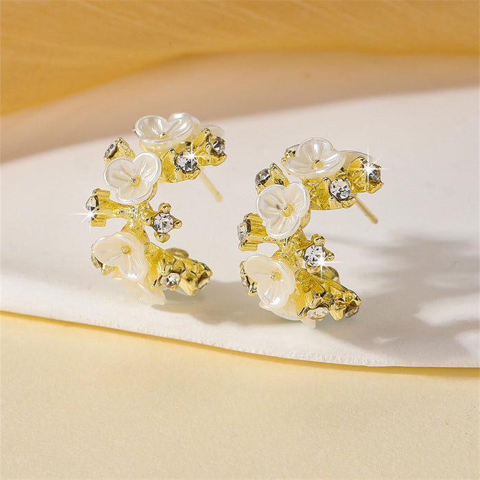 Wholesale Stylish Floral C-Shape Hoop and Pearl Stud Earrings MOQ≥2