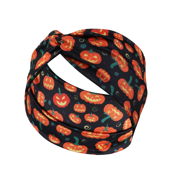 Wholesale Halloween Pumpkin Print Elastic Breathable Sports Sweat-Absorbent Yoga Fabric Headband JDC-HD-Jint001