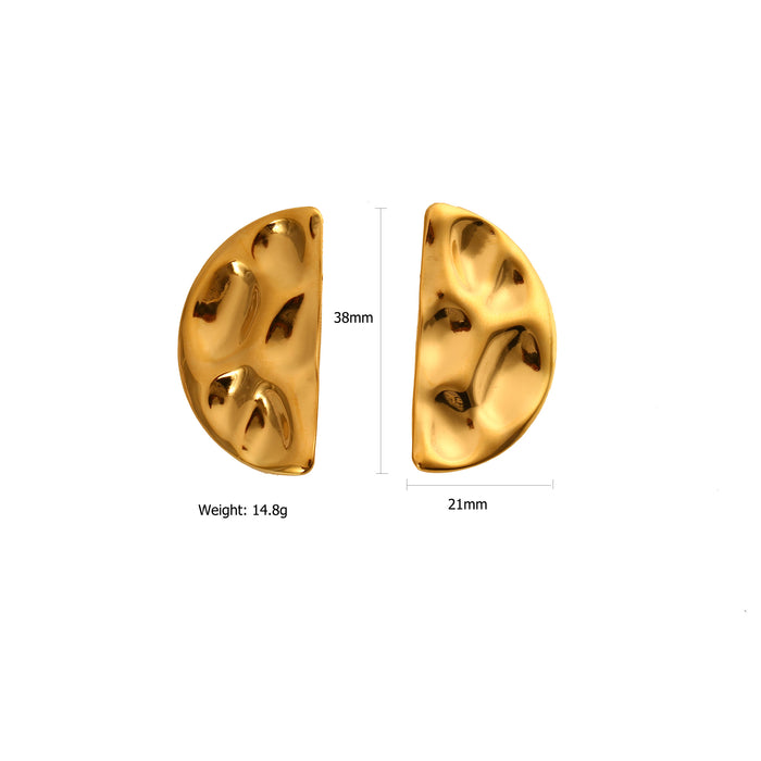 Wholesale New minimalist stainless steel hammer pattern earrings with semi-circular design and irregular high-end earrings