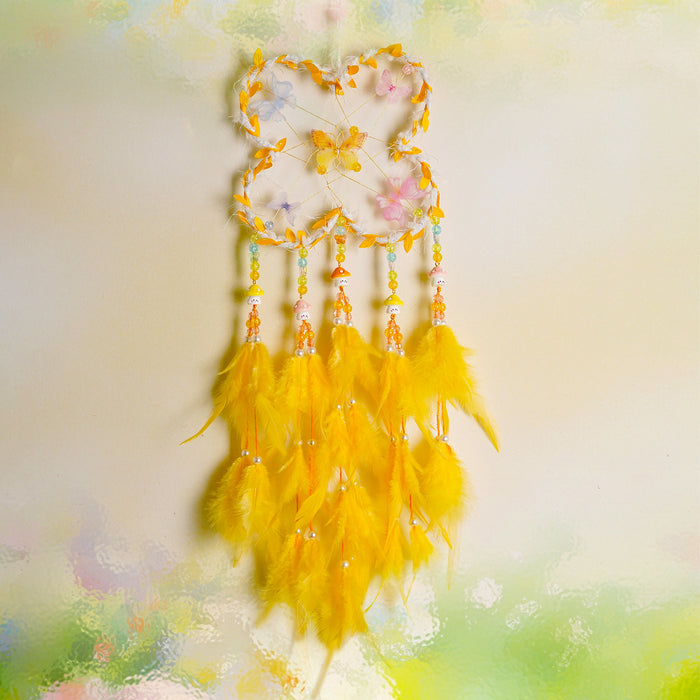 Wholesale Handmade Dream Catcher Wind Chime with Feathers Pink Kids Room Decor MOQ≥2