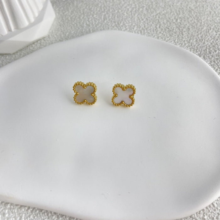 Wholesale Laser Four-Leaf Clover Titanium Steel Necklace Earrings Ring Bracelet JDC-NE-BaiQing008