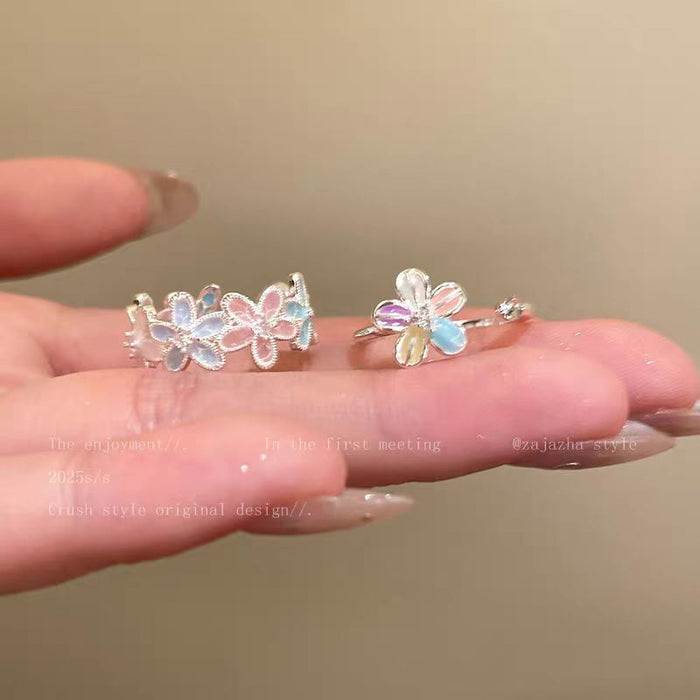 Wholesale Colorful flower ring, niche design, daily commuting open ring, ring