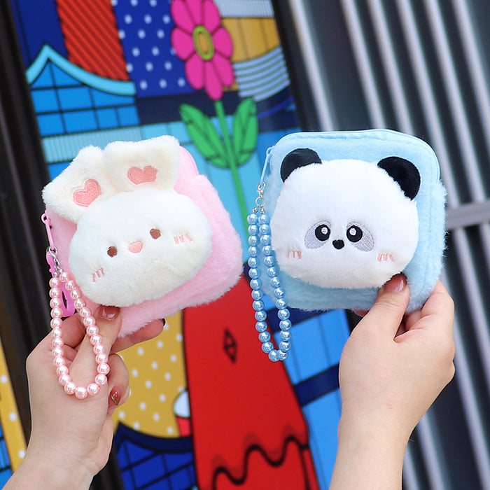 Wholesale Plush Animal Coin Purse With Bead Chain Cute Cartoon Large Capacity Pouch Stylish Everyday Bag For Women