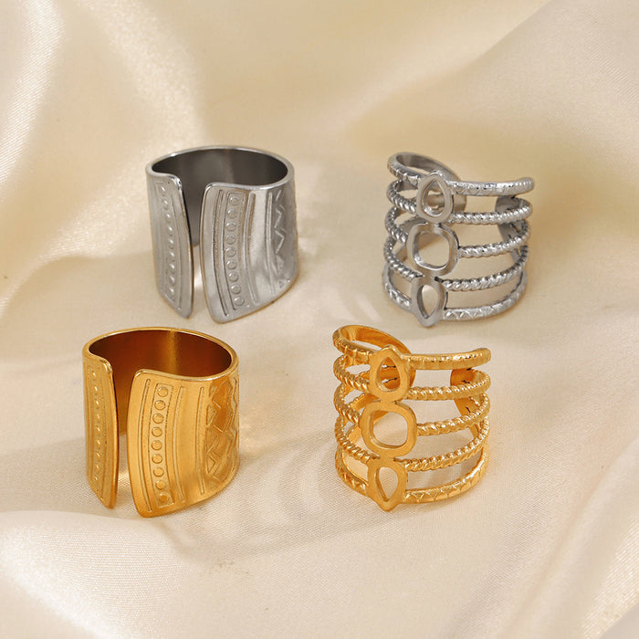 Wholesale Stainless steel Adjustable rings hip hop 18K Gold Plated Rings for women