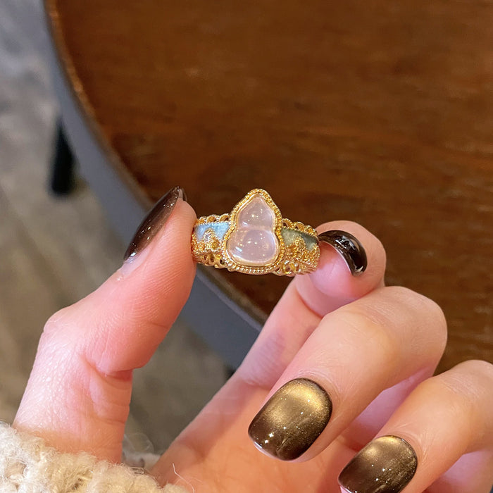 Wholesale Middle Ancient New Chinese Style Enamel Burned Blue Lace Gourd Open Ring