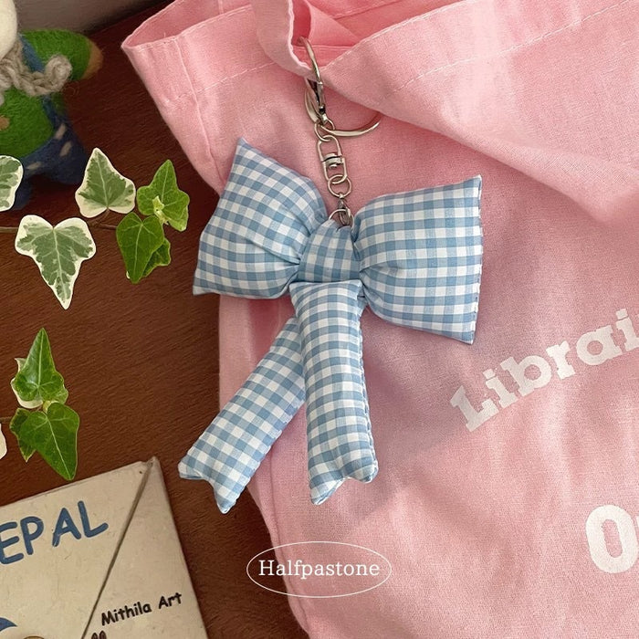 Wholesale  Simple Pink Plaid Bow Accessories Keychain