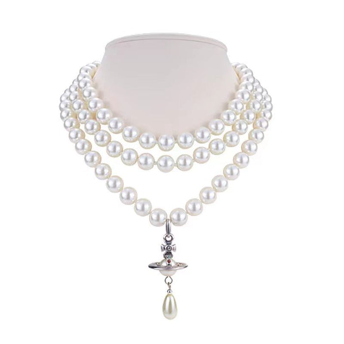 Wholesale Three layer three-dimensional water droplet collarbone chain with high-end feel, engraved and labeled necklace