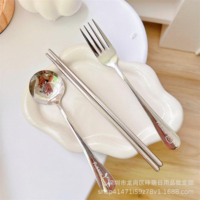 Wholesale stainless steel tableware 3-piece set  spoon Fork chopsticks suit PC dog student portable tableware