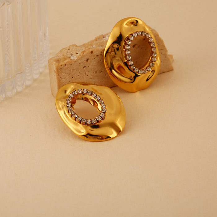 Wholesale Cross border fashion new stainless steel earrings with zircon inlay, personalized temperament, high-end feeling, hollowed out earrings wholesale