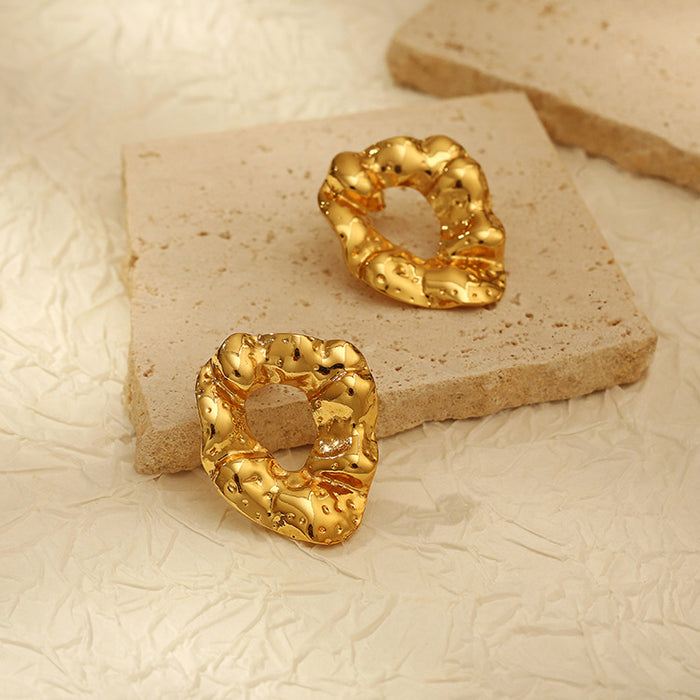 Wholesale Pleated Geometric Earrings Asymmetrical Round Heart Earrings