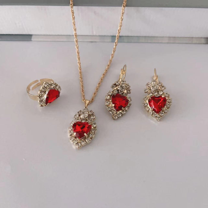 Wholesale Water Drop Love Diamond Set Necklace Earrings Rings Bridal Accessories JDC-NE-AH004