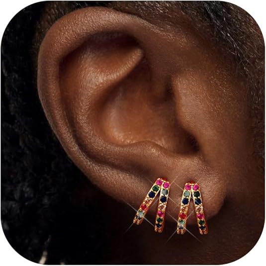 Wholesale New double row colored diamond studded earrings and earrings with fashionable personality, simple temperament