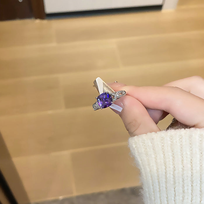 Wholesale Light luxury purple diamond zircon series temperament versatile open ring with niche design sense
