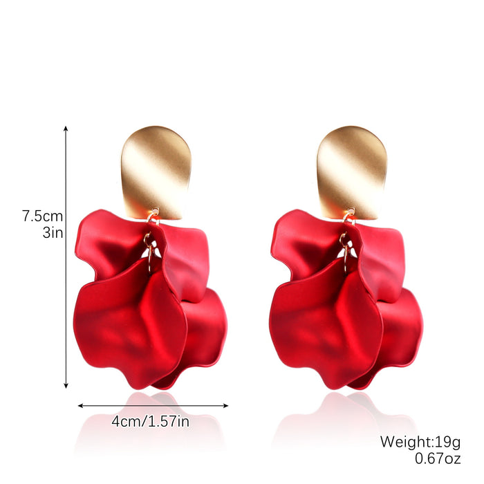 Wholesale Exaggerated flower tassel earrings, personalized earrings, temperament long fabric earrings, red flower earrings