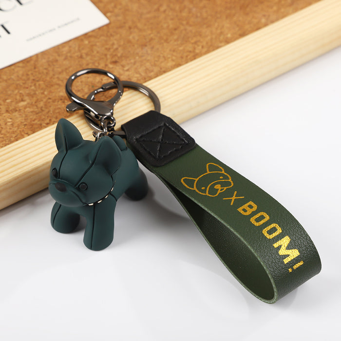 Wholesale Bronzing BOOM Dog Keychain Cute Doll Keychain Leather Wristband Cartoon Puppy Car Keychain Pendant