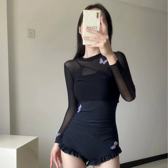 Wholesale New mesh one-piece swimsuit, sexy suspender, backless butterfly cover, swimsuit