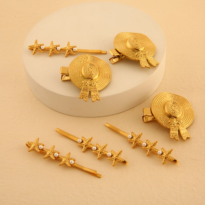 Wholesale Fashionable hot selling natural style stainless steel straw hat hair clip, personalized retro starfish fringe headband