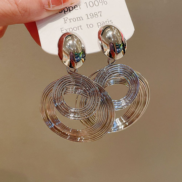 Wholesale Silver needle metal coiled round earrings niche fashion high-end