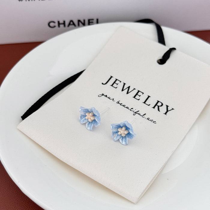 Wholesale Blue flower earrings with exquisite temperament, compact and versatile earrings and earrings