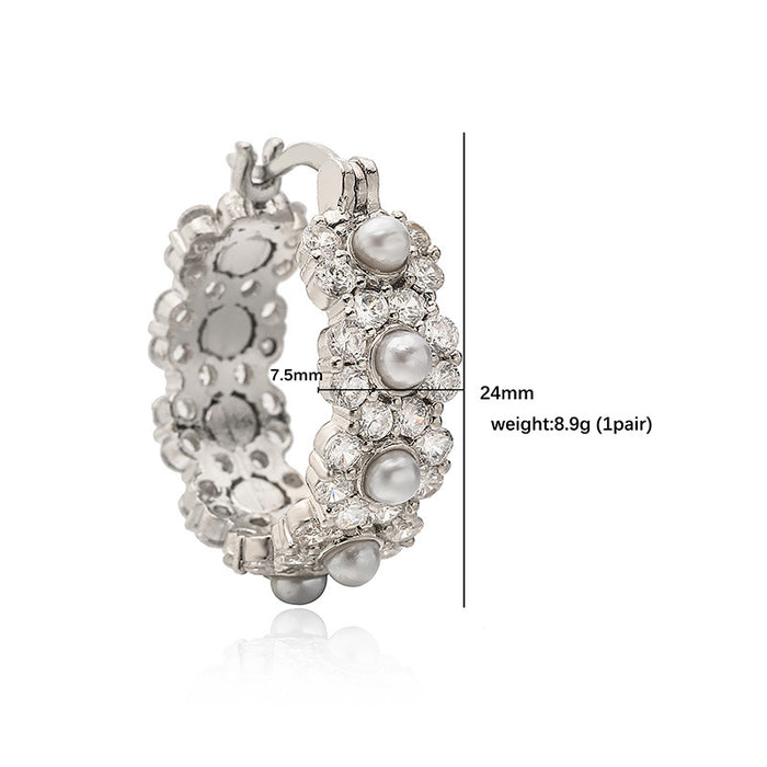 Wholesale Luxury pearl oval U-shaped earrings with niche petal earrings