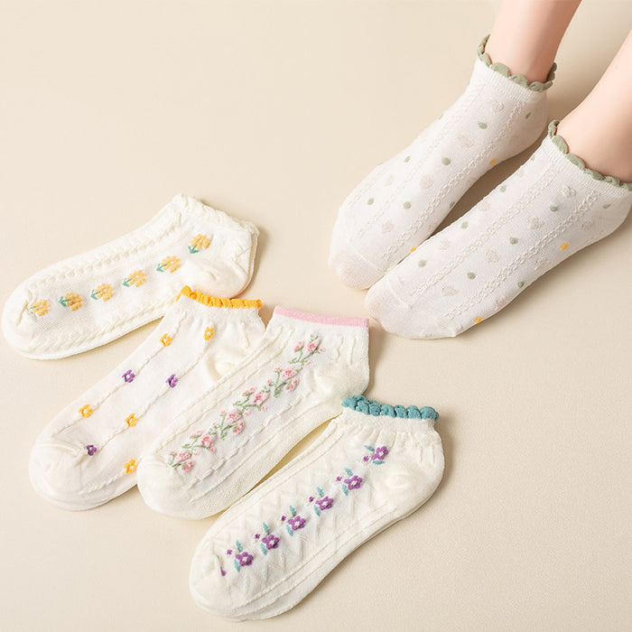 Wholesale Small flower socks, short socks, cute low cut boat socks, thin version