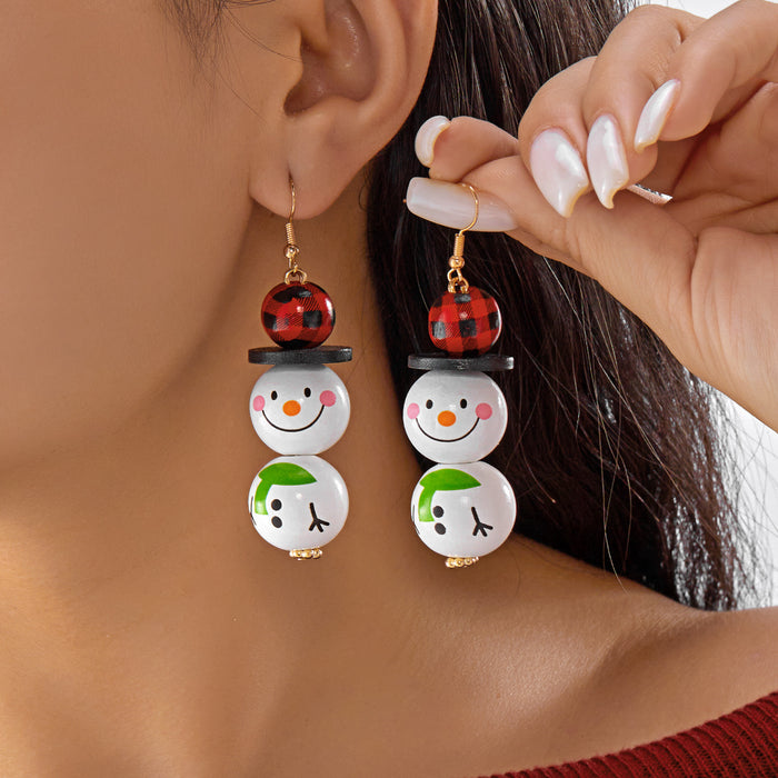 Wholesale Christmas earrings creative snowman funny Christmas element earrings versatile wooden beads holiday ear hooks